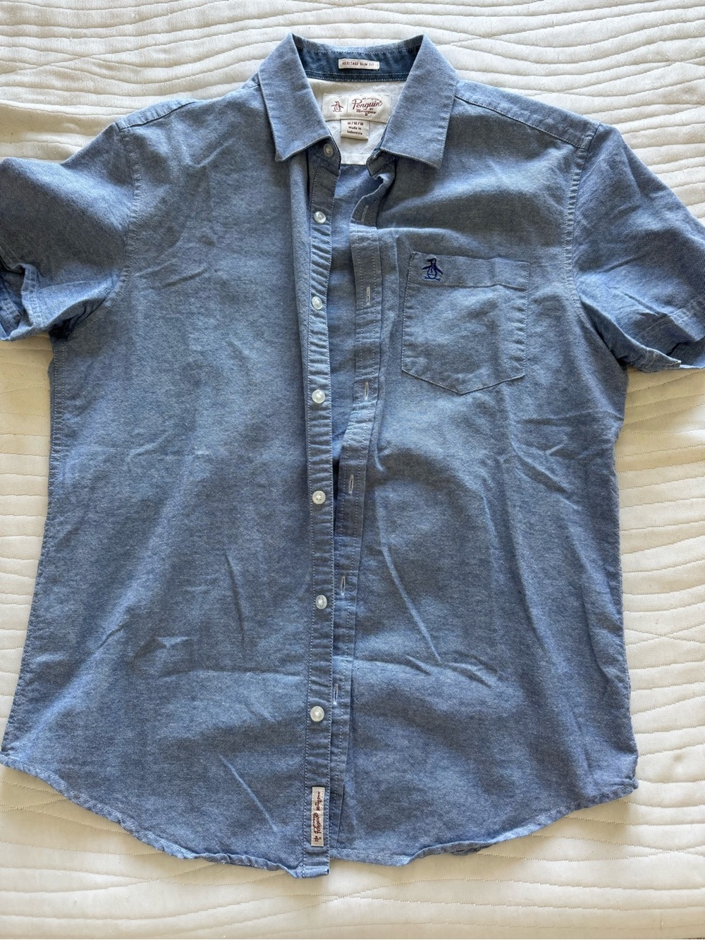 Original Penguin Blue Short-Sleeve Chambray Button-Down Shirt